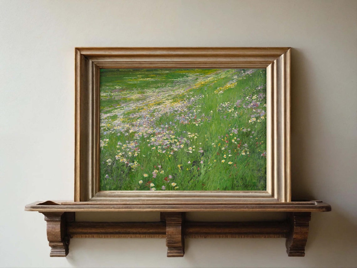 Muted Meadow Wildflowers Painting Flower Meadow Vintage Landscape Painting Print Farmhouse Wall Decor Wildflower Art Print Wall Art - Image 3