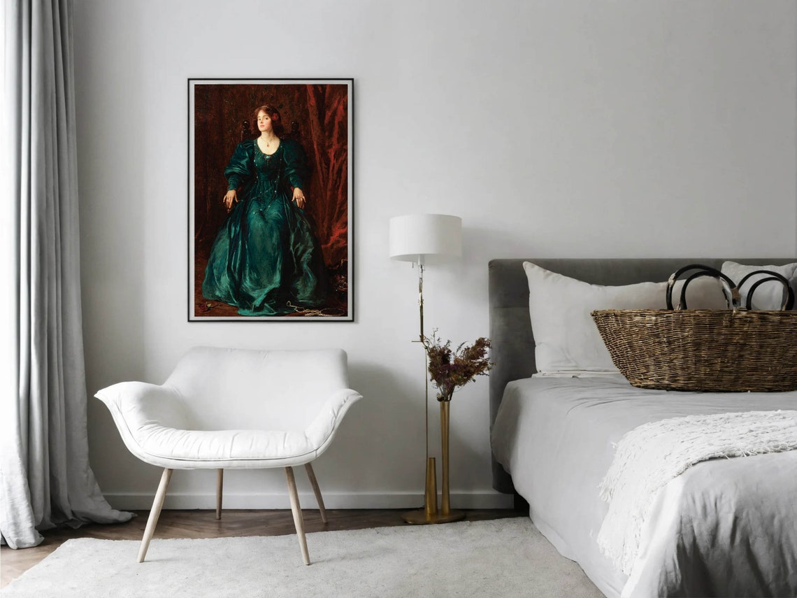 Tom Edwin Mostyn Vanity Victorian Woman in Green Gown Classic Print - Image 3