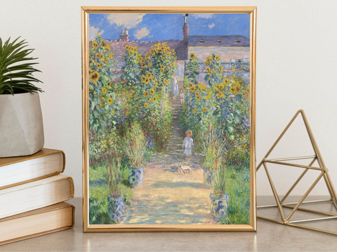 Claude Monet The Artists Garden at Vetheuil Sunflower Classic Print - Image 4