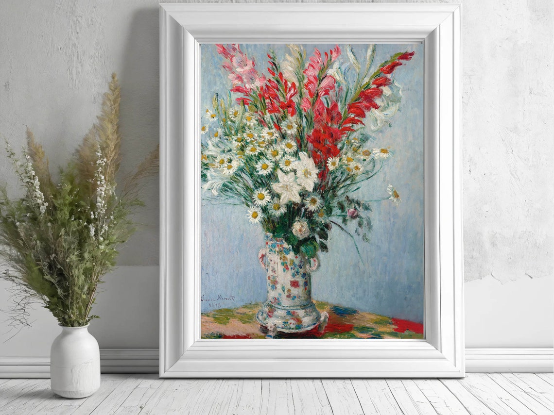 Claude Monet Gladiolas Lilies and Daisies Bouquet Floral Print - Image 4