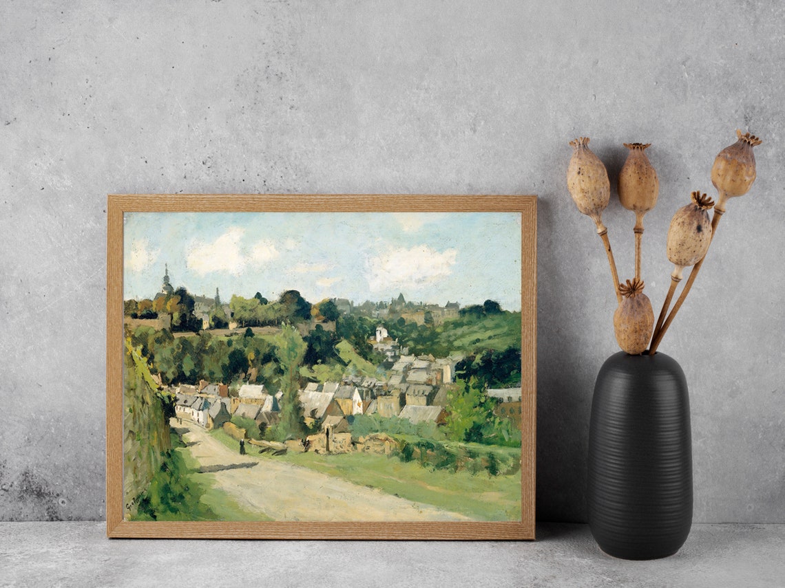 Hillside Town Church Spire Green Valley Old European Art Poster - Image 6