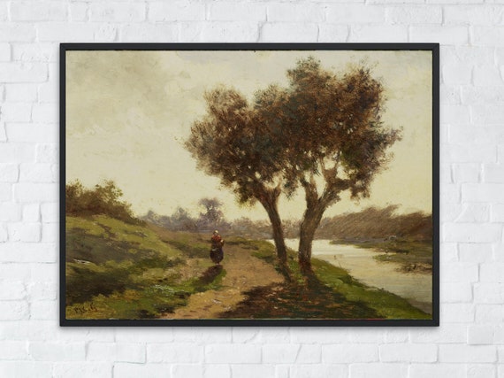 Muted Landscape Print Tranquil Countryside Print Sage Green Wall Art Vintage Print Vintage Wall Art Prints Antique Art Art Gift