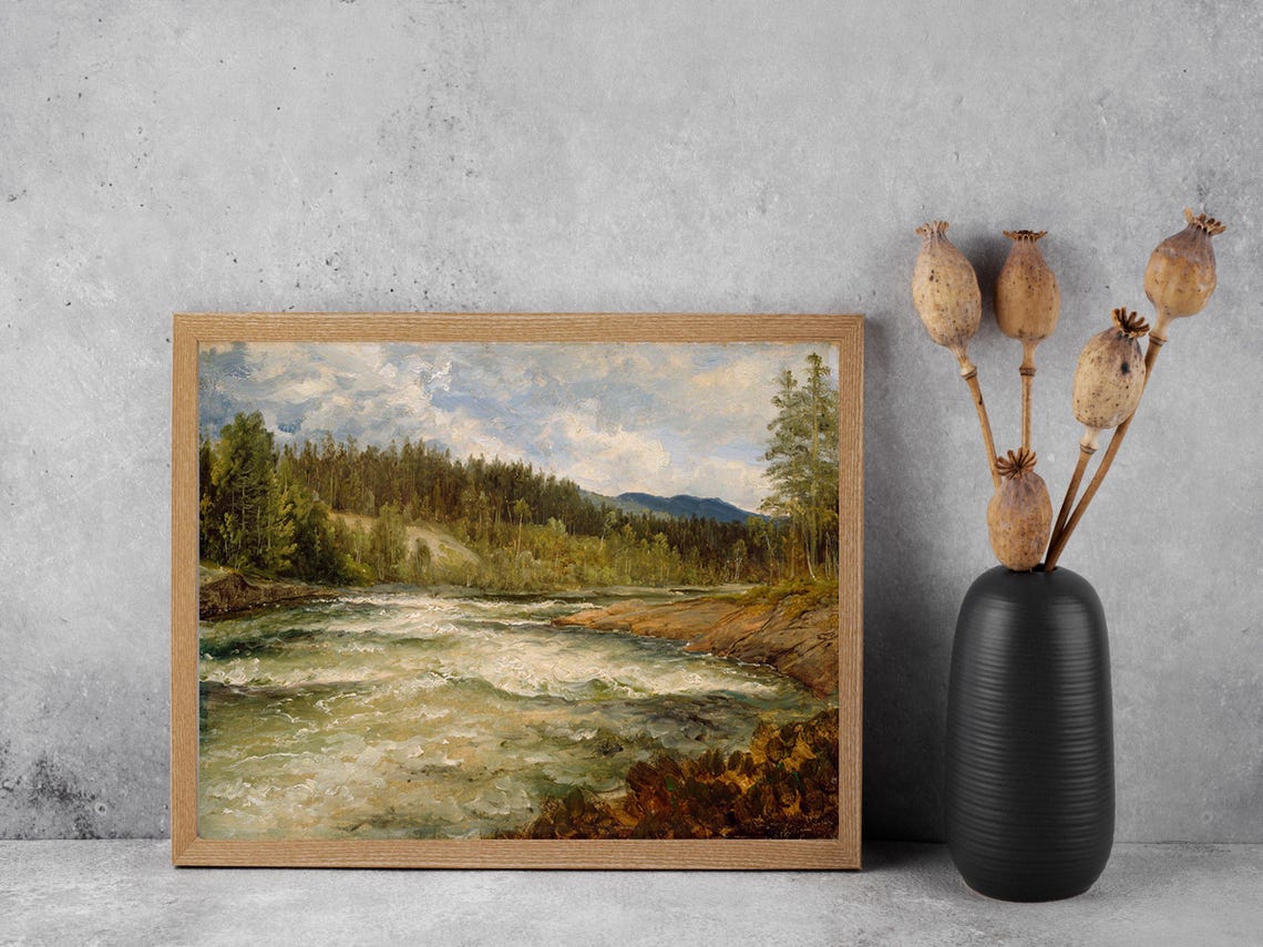 Vintage Wilderness River Forest Rustic Landscape Nature Print - Image 7