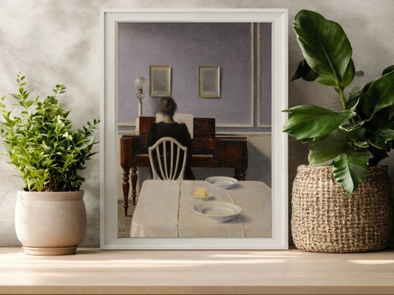 Vintage Woman At Piano Moody Print Victorian Art Interior With Woman At Piano Vintage Woman Painting Victorian Print