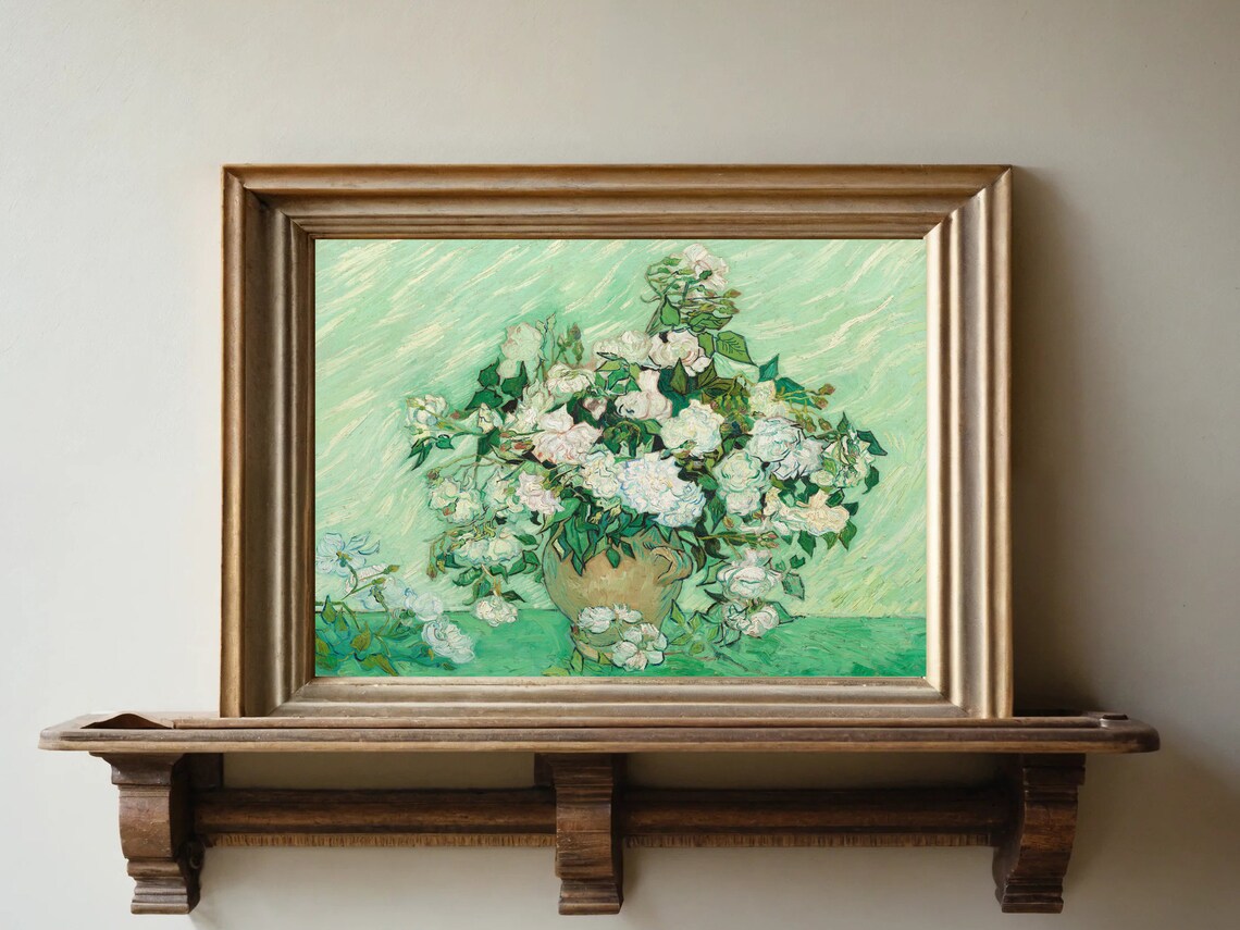 Vincent van Gogh Roses Pink White Roses Still Life Floral Poster