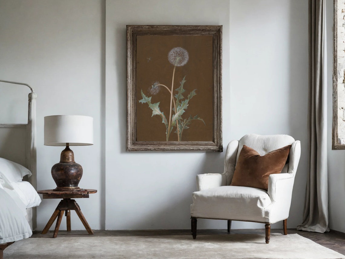 Dandelion Seed Head Butterfly Vintage Botanical Study Art Poster - Image 2