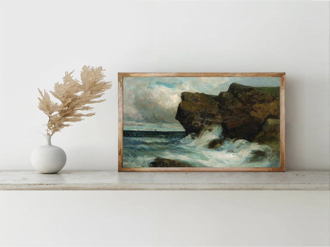 Crashing Waves Dark Cliff Rugged Coastline Seascape Art Poster - Image 5
