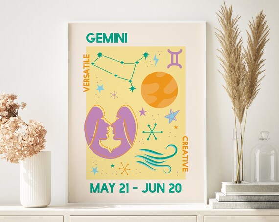 Gemini Zodiac Retro Astrology Poster May 21 Jun 20 Twins Sign
