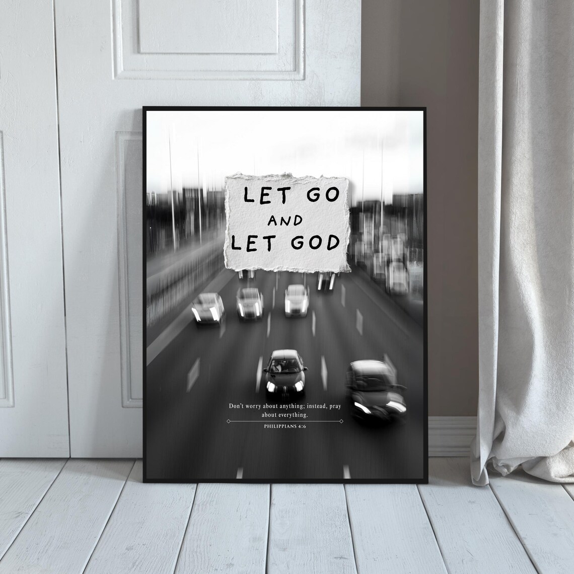 Let Go And God Black White Typography, Scripture
