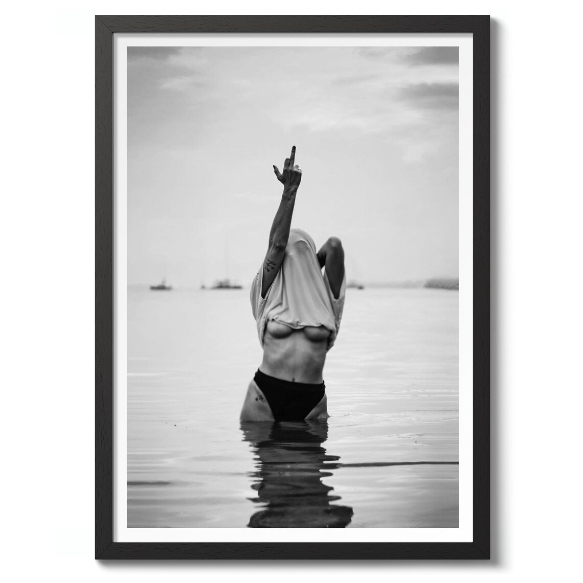 Black And White Woman In The Sea Fine Art Photography Poster