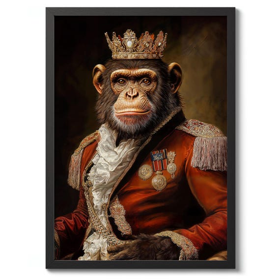 Chimp Print Tudor Animals Poster Vintage Nature Wall Art Decor Funny Monkey