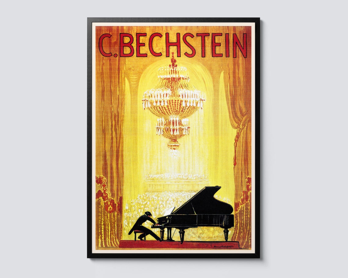 C Bechstein Grand Piano Concert Hall Golden Vintage Advert Poster