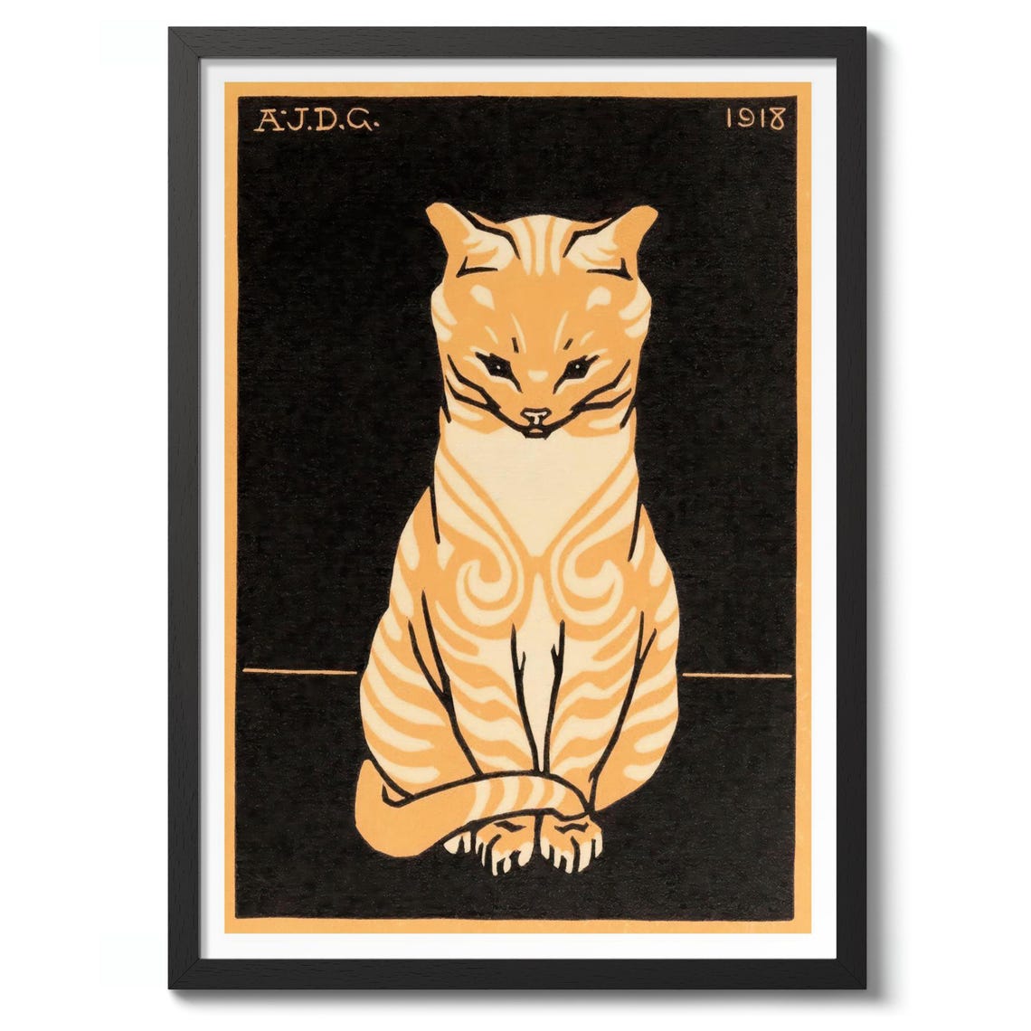 Orange Tabby Cat Print Graphic Wall Art Poster Decor Gift 1918 Illustration
