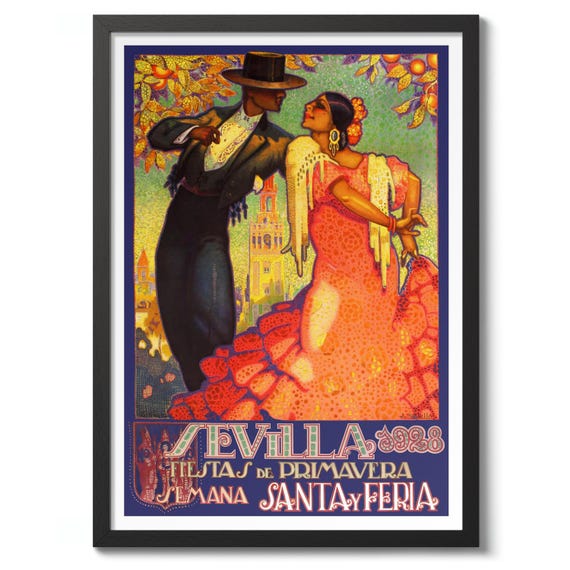 Seville 1928 Vintage Illustration Print Travel Poster Spain Wall Art Decor Mediterranean Dance Portrait