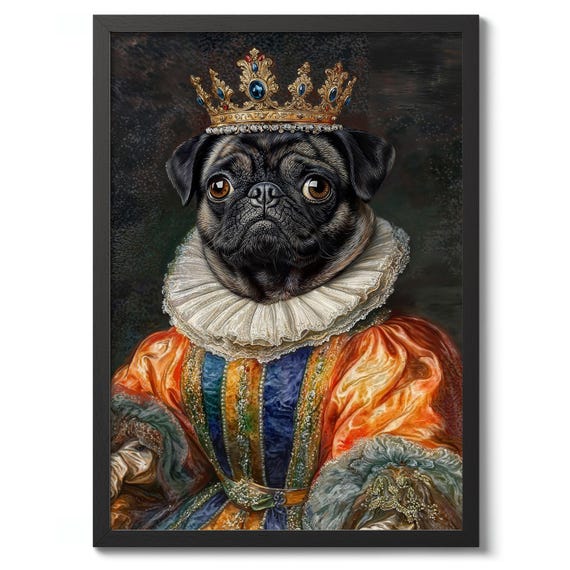 Pug Vintage Print Poster Animal Wall Art Historic Dog Decor Nature Theme Funny Gift