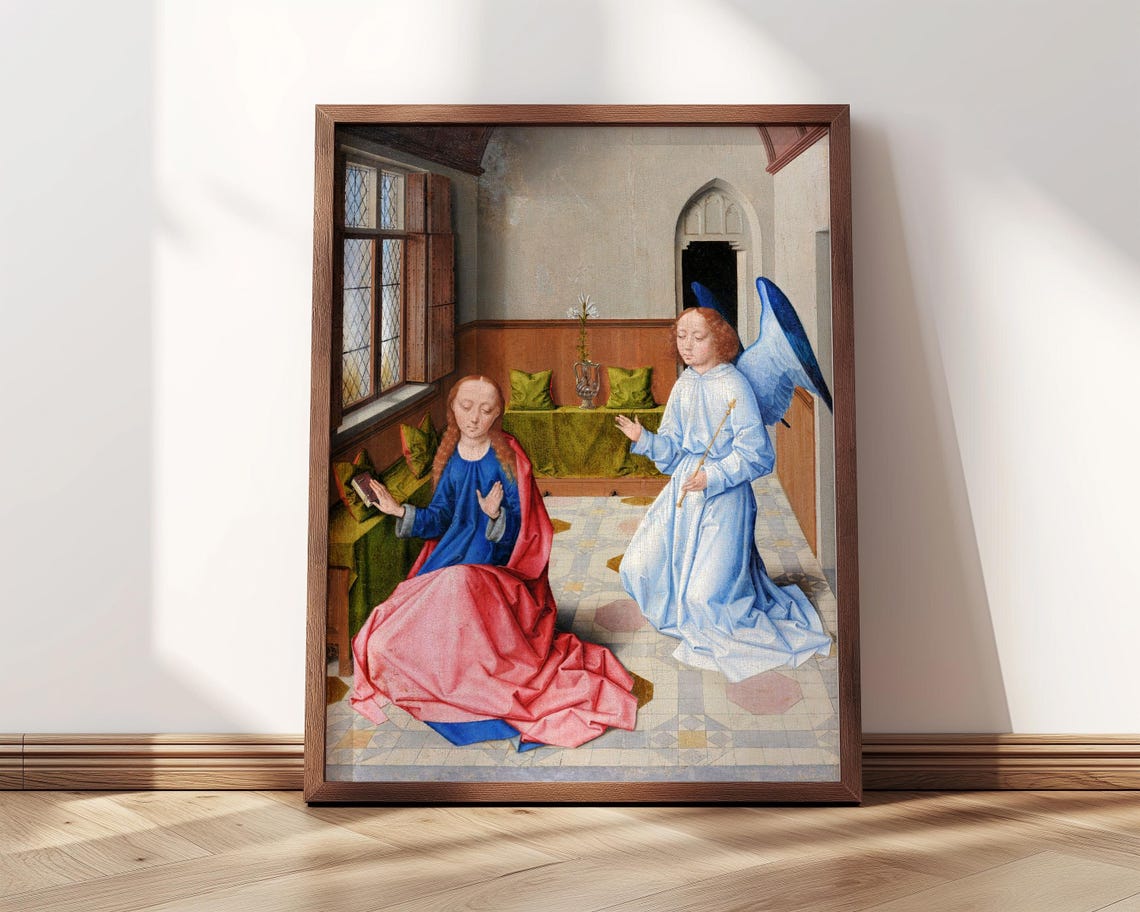 Bouts Annunciation Angel Gabriel and Virgin Mary Gothic Room Print - Image 3