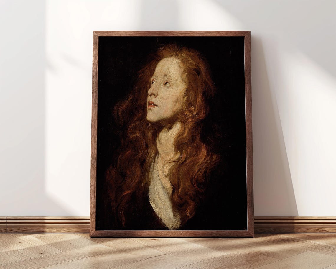 Anthony van Dyck Woman Looking Up 1619 Baroque Portrait Study Poster