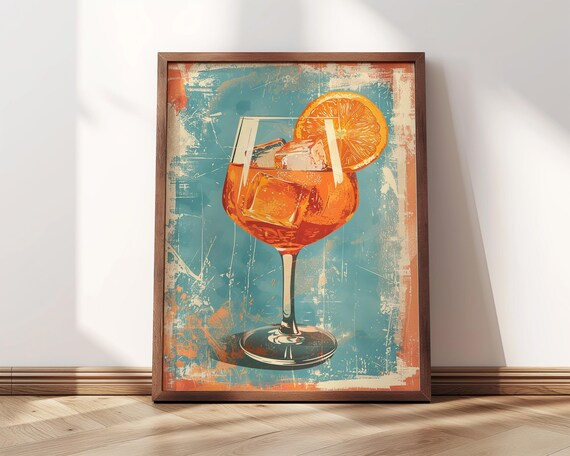 Aperol Spritz Orange Cocktail Vintage Style Retro Bar Kitchen Poster