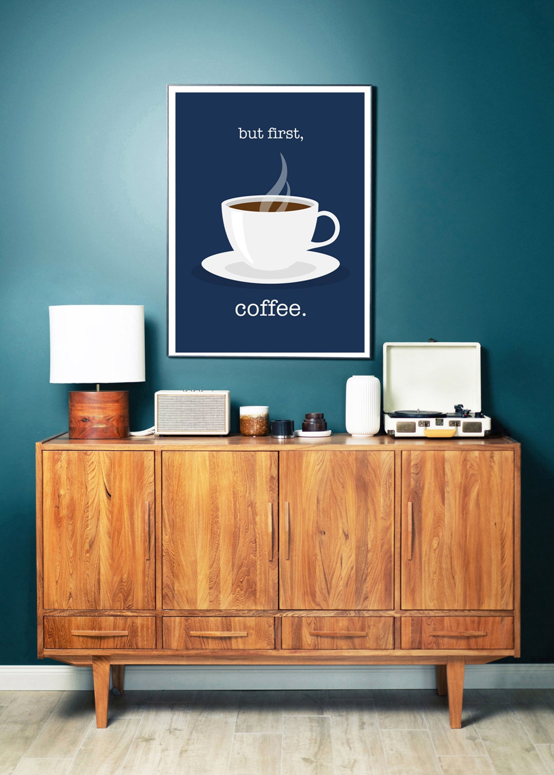 But First Coffee Coffee Poster Coffee Gift Kitchen Wall Art Kitchen Art Blue Kitchen Decor Gift For Coffee Lover Blue Kitchen Gift - Image 3