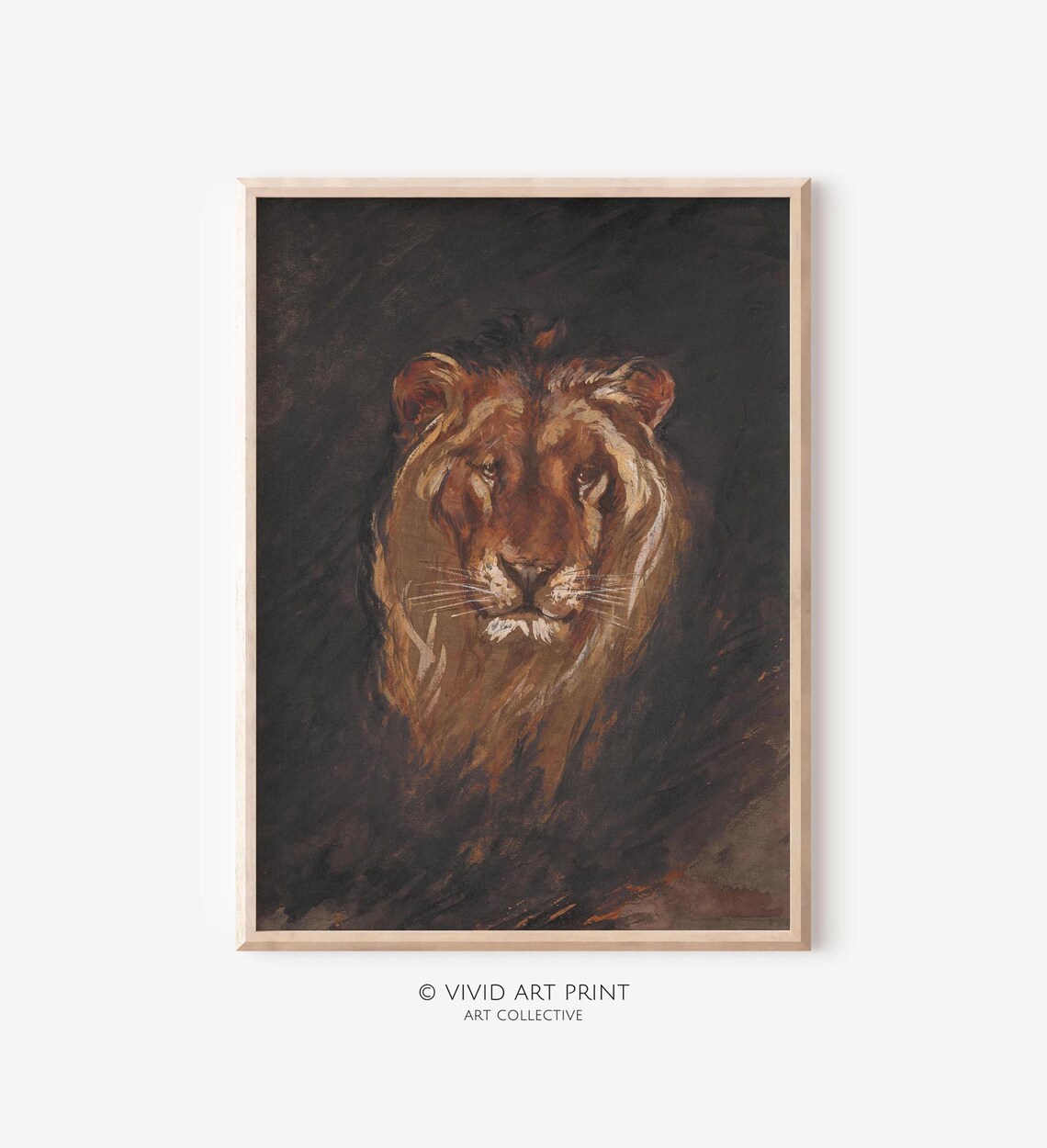 Majestic Lion Portrait On Dark Background Classic Wildlife Art Poster