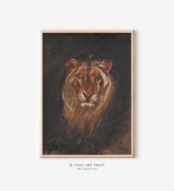 Majestic Lion Portrait On Dark Background Classic Wildlife Art Poster