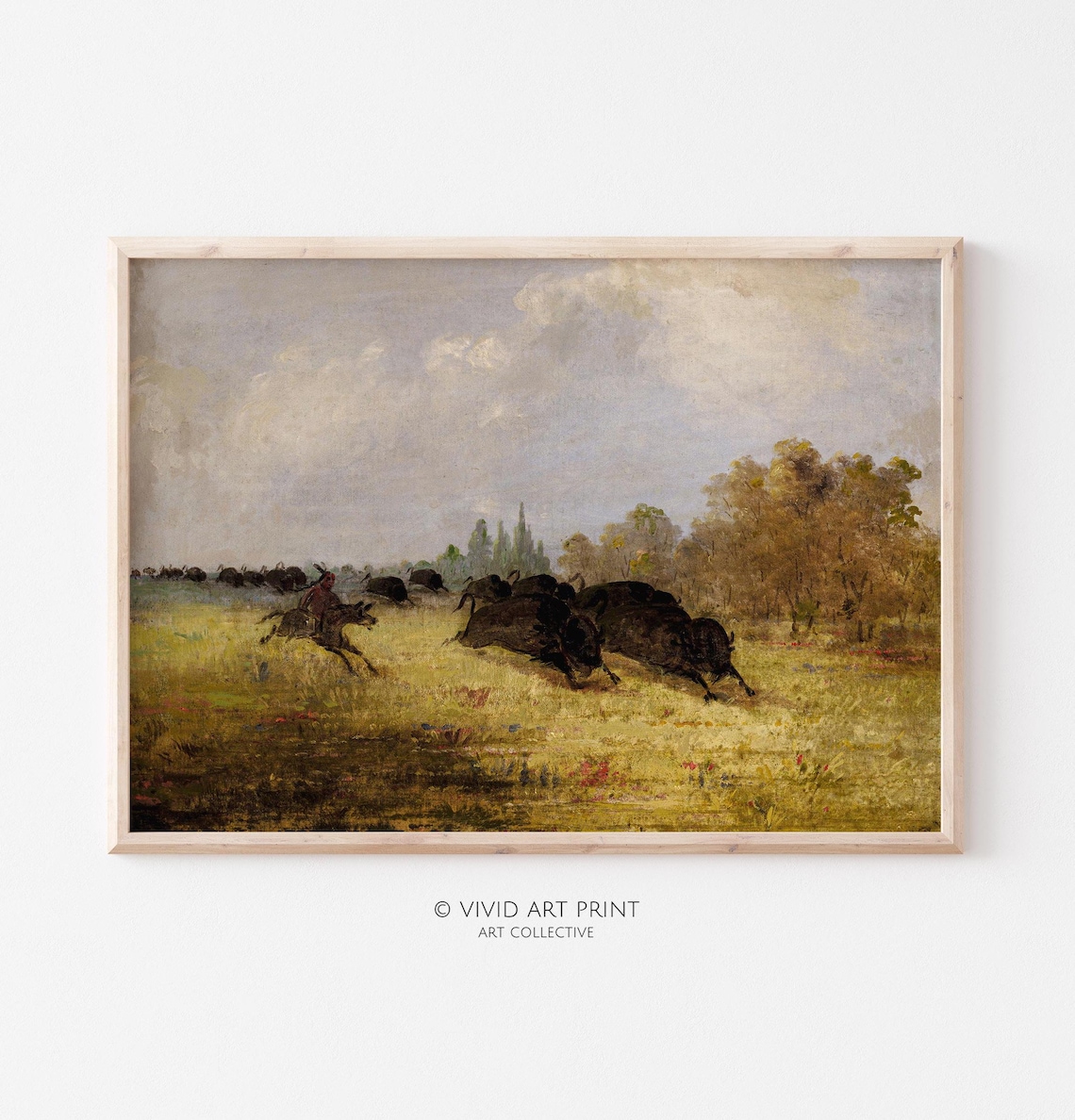 Buffalo Hunt Vintage Western Cottage Core Art Print