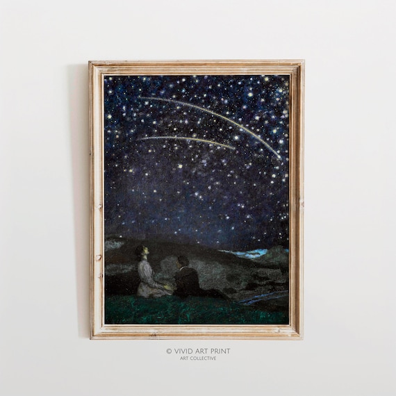 Shooting Stars Night Sky, Vintage Wall Art Print