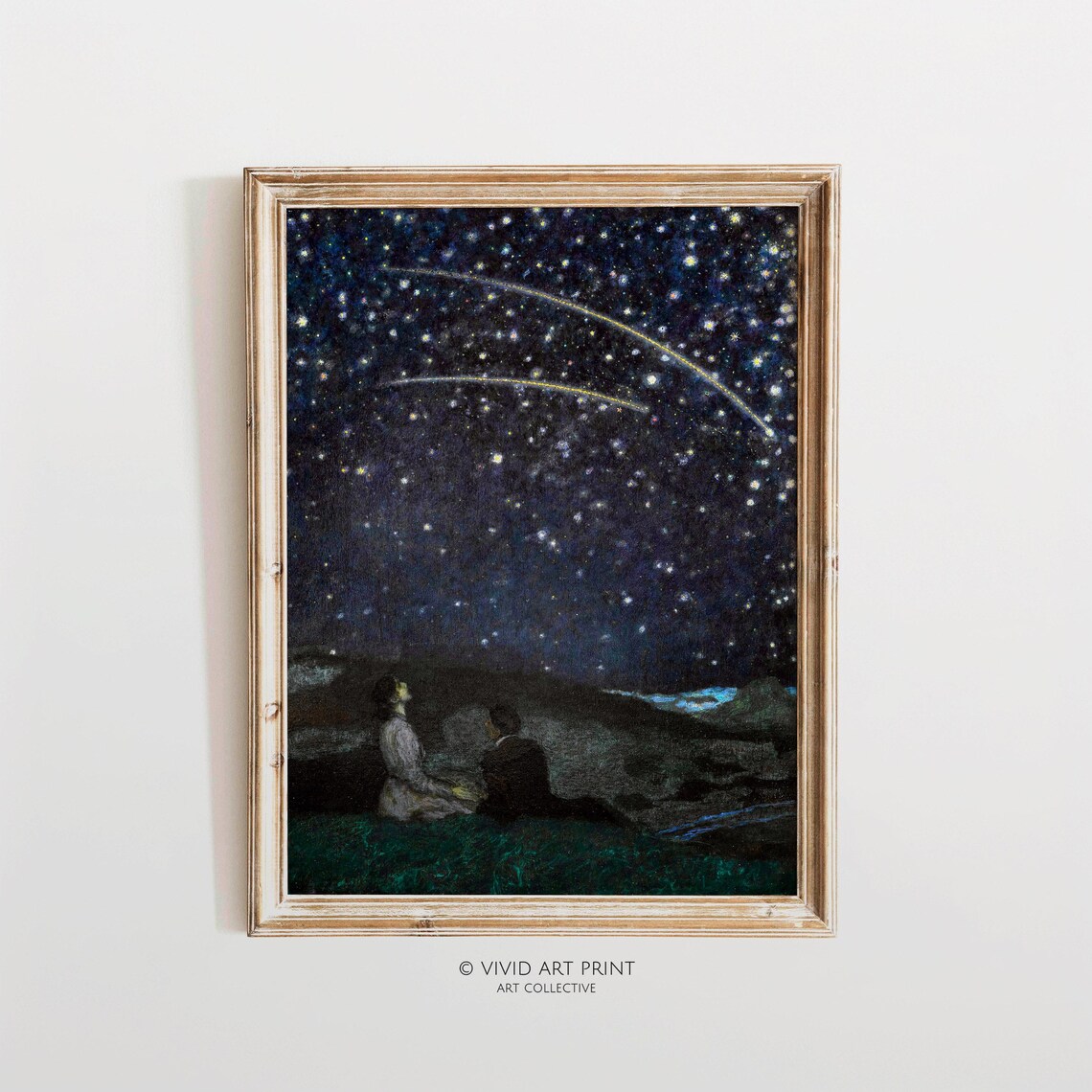 Shooting Stars Night Sky, Vintage Wall Art Print