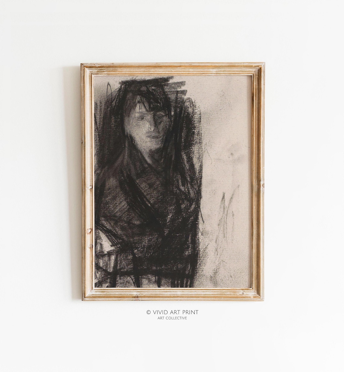Vintage Abstract Figure Study, Moody Charcoal Drawing