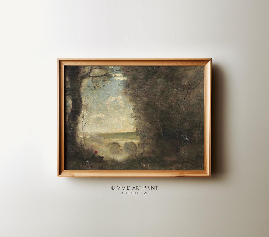 Antique Landscape Wall Art Vintage Muted Tones Dark Forest Rustic Home Decor Vivid Art Print Jc 028
