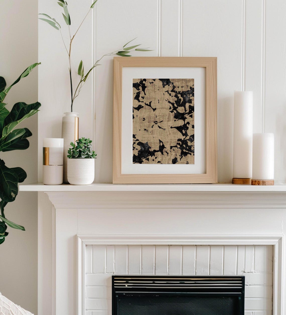 Vintage Abstract Floral Pattern, Rustic Minimalist Art Print - Image 2