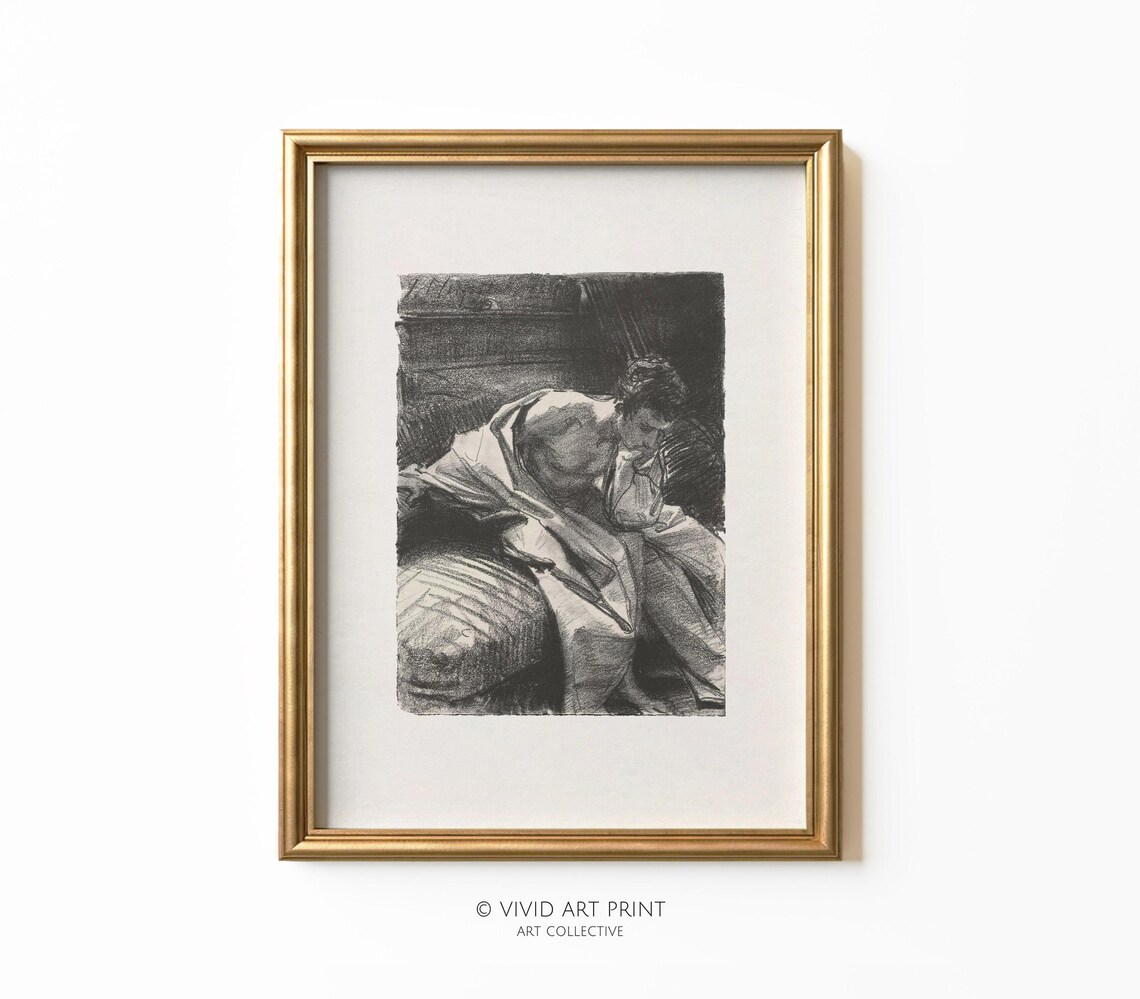 Vintage Figurative Sketch, Monochrome Home Decor