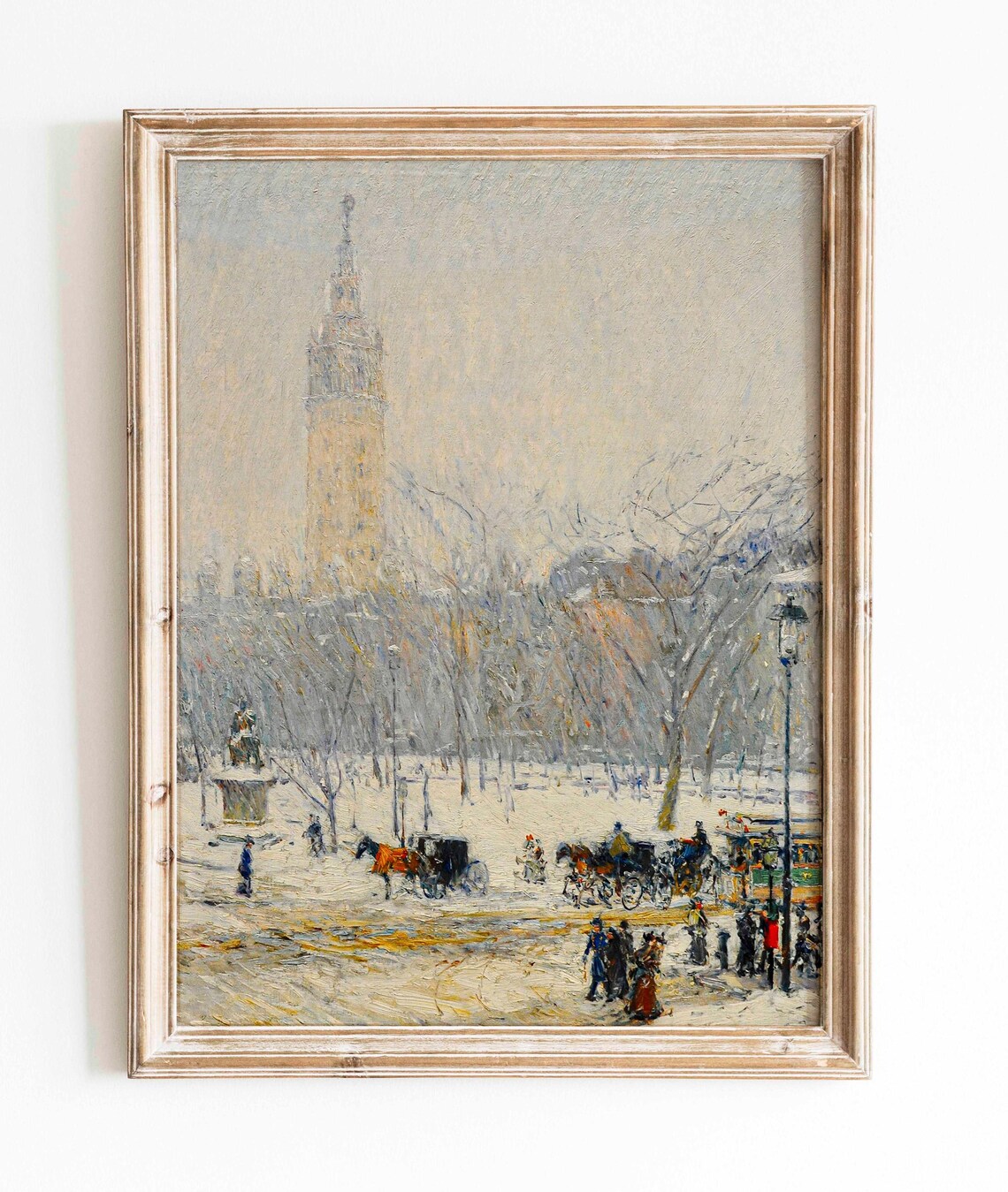Vintage New York Cityscape, Snowstorm Painting - Image 2