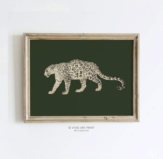 Neutral Vintage Leopard Illustration Art Moody Cottage Core Minimalist Home Decor Vivid Art Print Ab 505