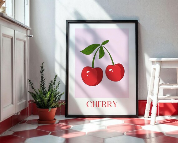 Cherry Fruit Kitchen Art Modern Colorful Botanical Wall Print