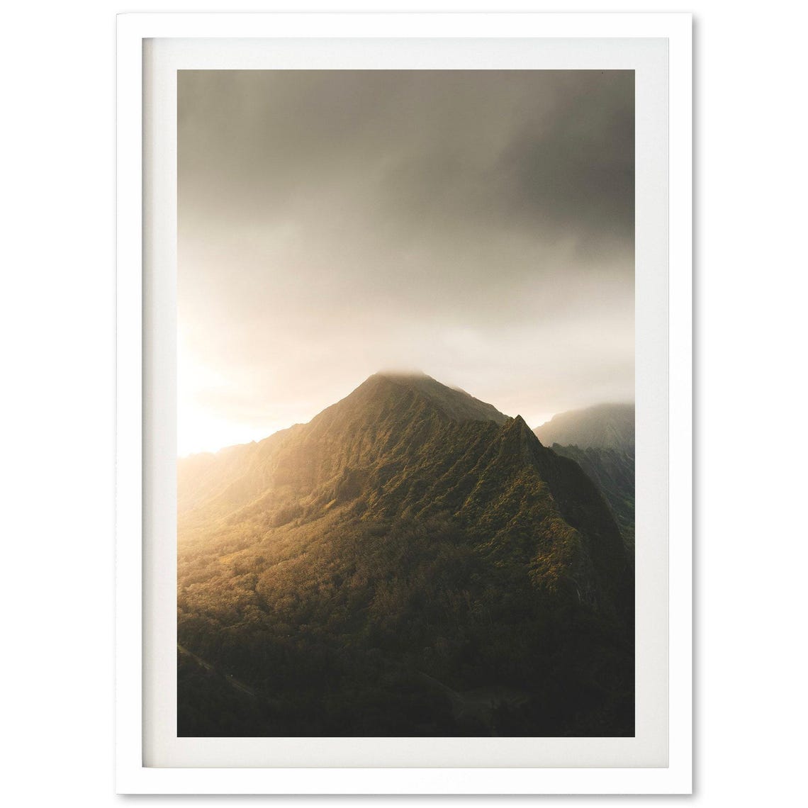 Misty Mountain Peak Golden Sunrise Forest Photography Poster