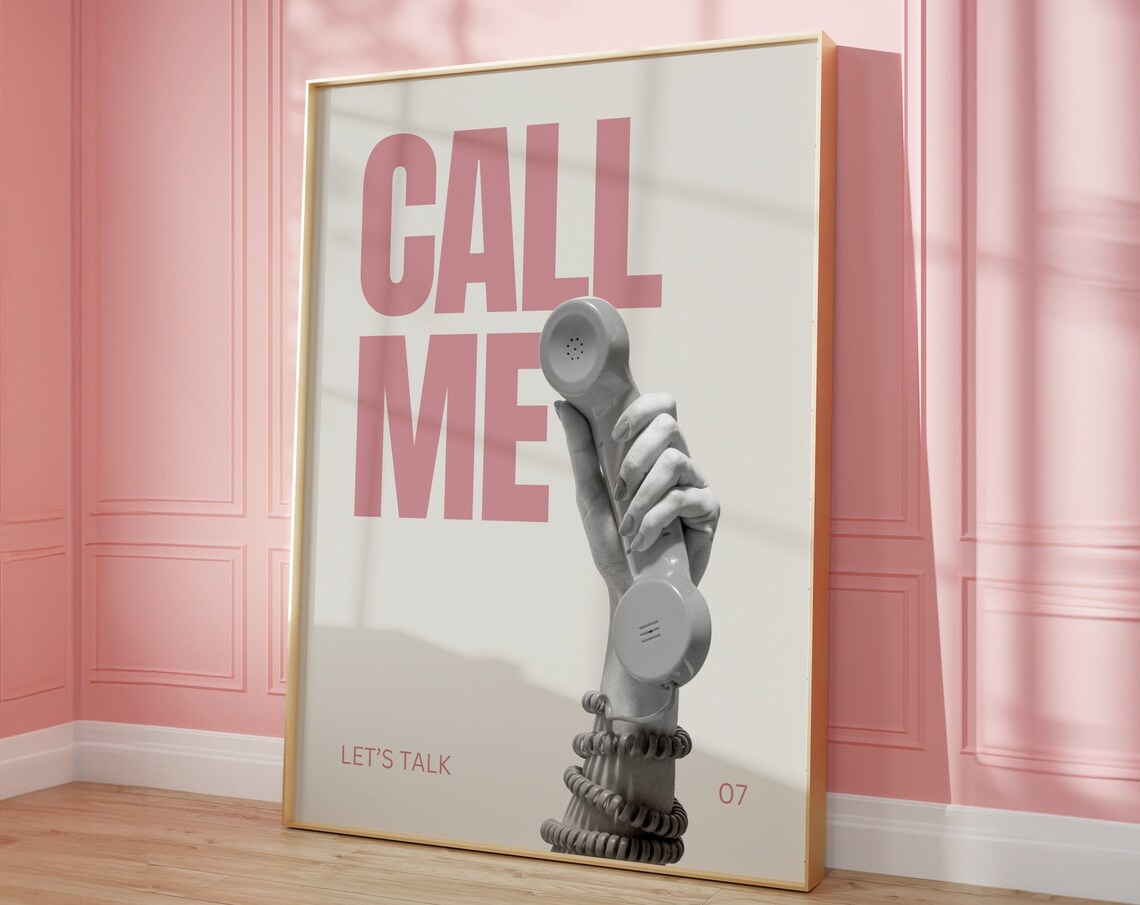Retro Phone Photograph Art Print, Y2K Pink Grey