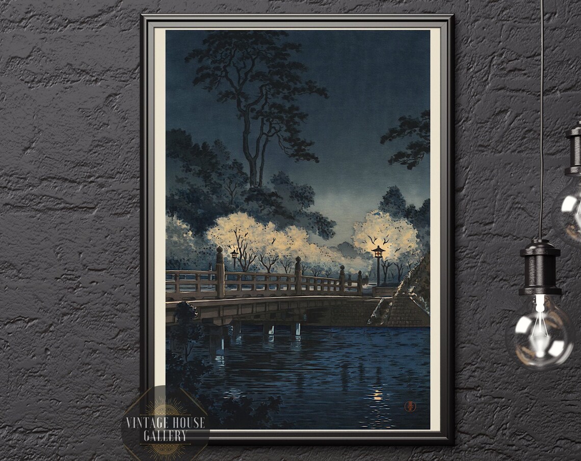 Tsuchiya Koitsu Benkei Bridge at Night Moonlit Japanese Poster