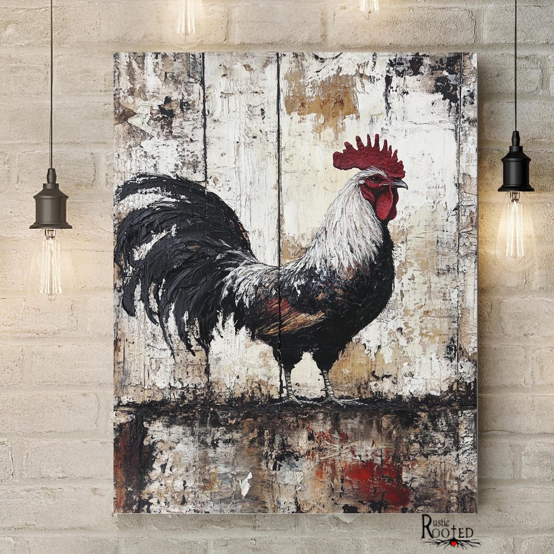 Rustic Rooster Painting on Distressed Wood Country Farm Poster - Image 2