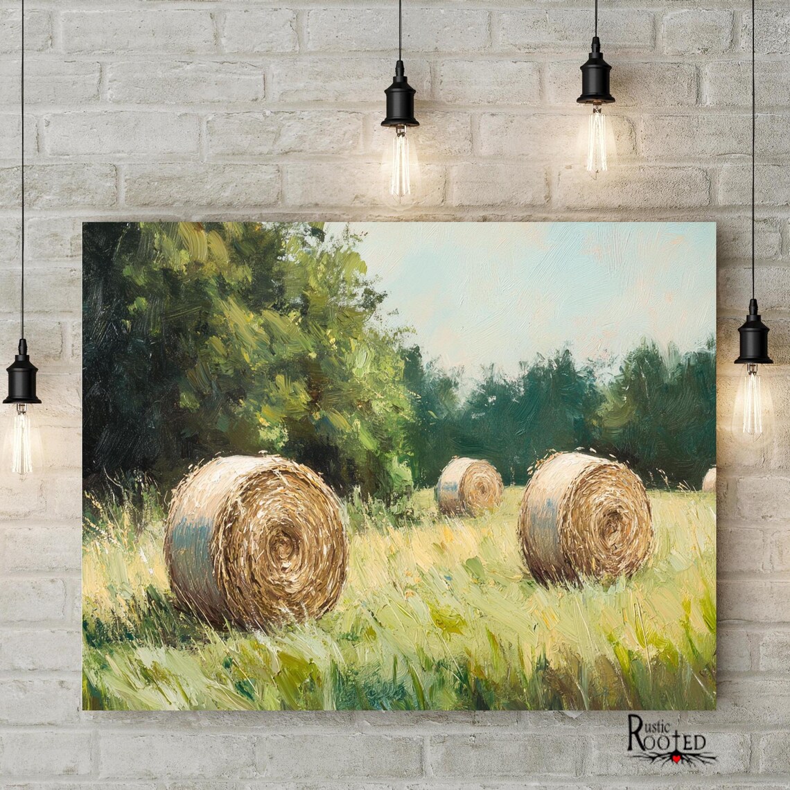 Impressionist Hay Bales in a Sunlit Field Country Farm Landscape Poster - Image 4