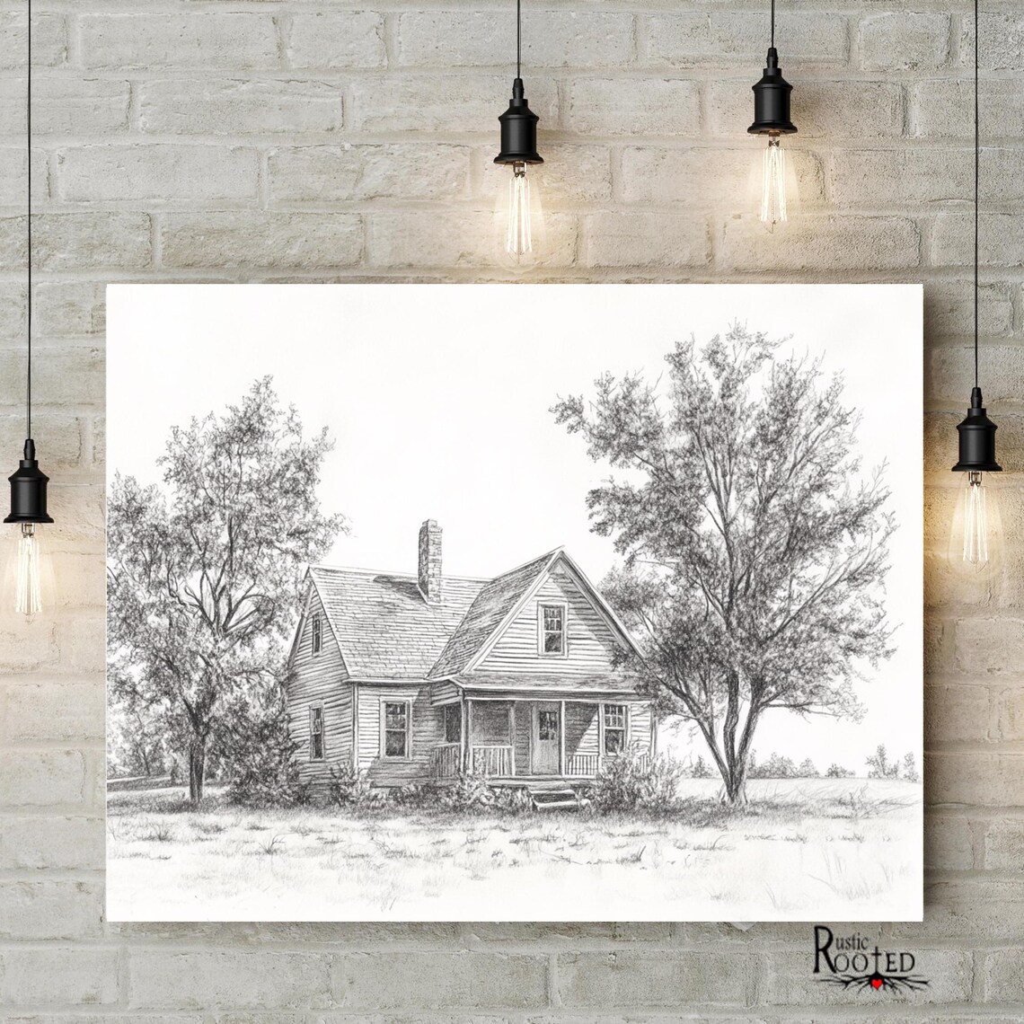 Black and White Country Farmhouse Pencil Sketch Vintage Wall Art - Image 3