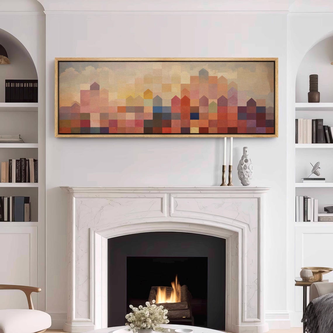 Mid Century Modern Wall Art Framed Minimalist Horizontal Modern Cloud Wall Art Above Bed Decor Boho Wall Art Large Wide Wall Art - Image 3