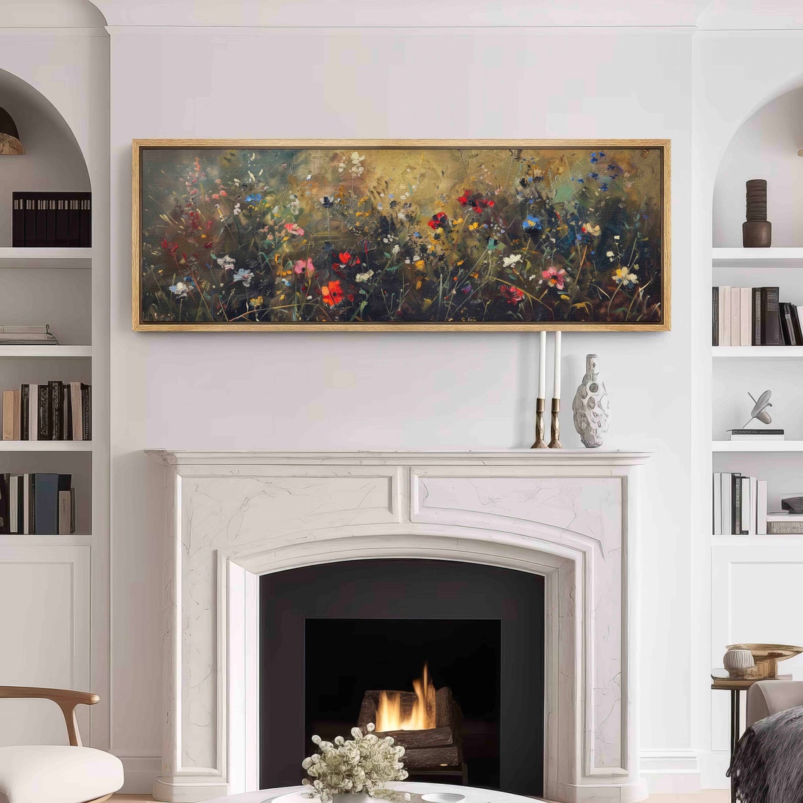 Moody Wildflower Meadow Poppies Cornflowers Impressionist Wall Art - Image 3