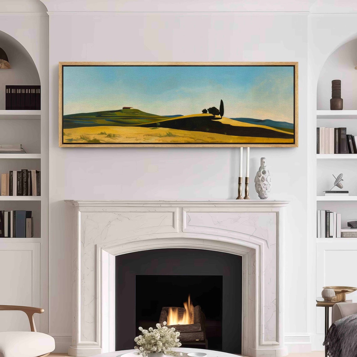 Golden Hills Cypress Trees Farmhouse Soft Blue Sky Tuscany Art Print - Image 3