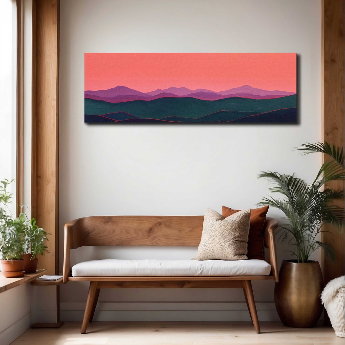Coral Sunset Layered Mountain Ridges Minimal Modern Landscape Wall Art - Image 4