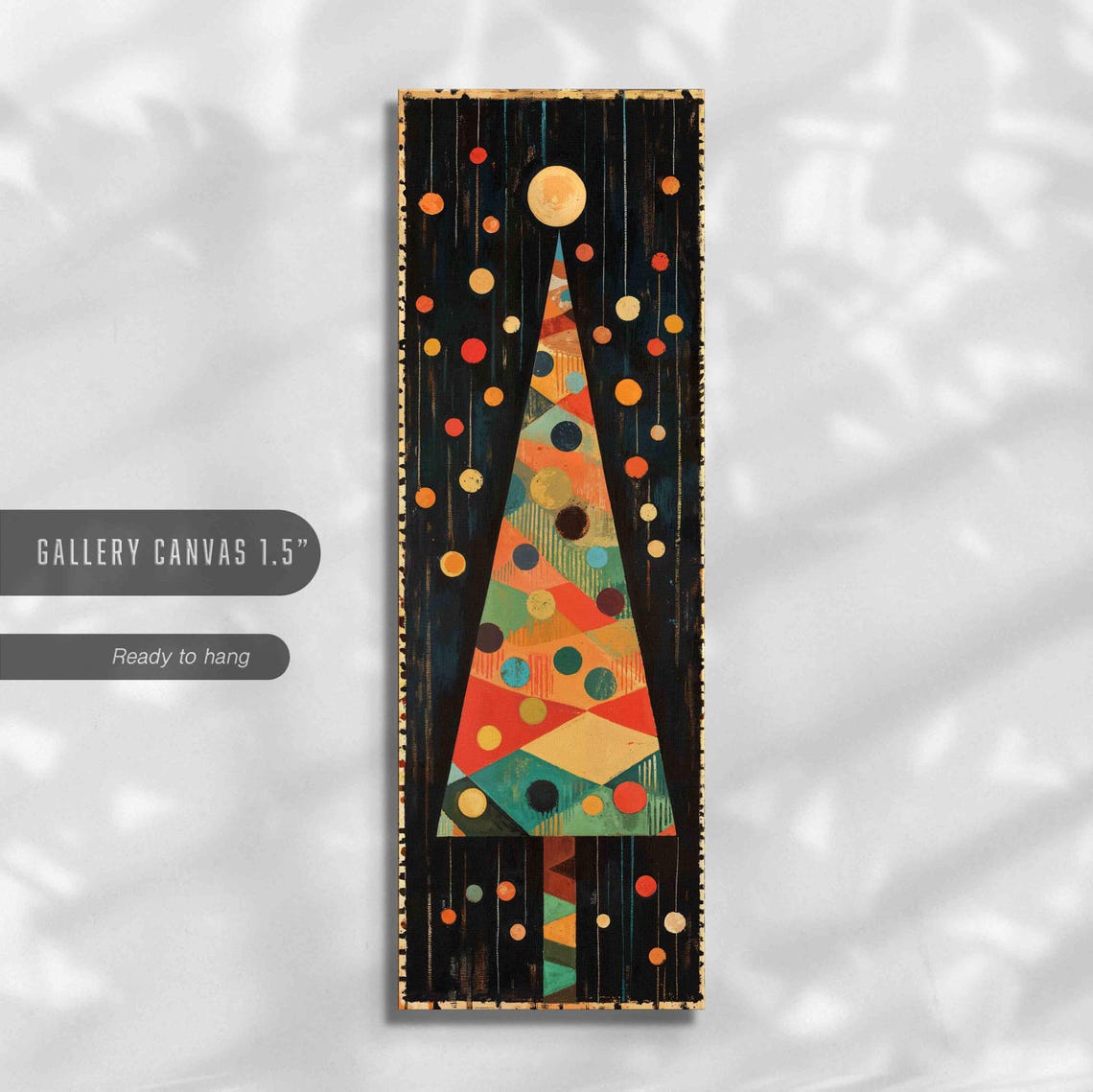 Mid Century Geometric Christmas Tree on Dark Vertical Wall Art - Image 2
