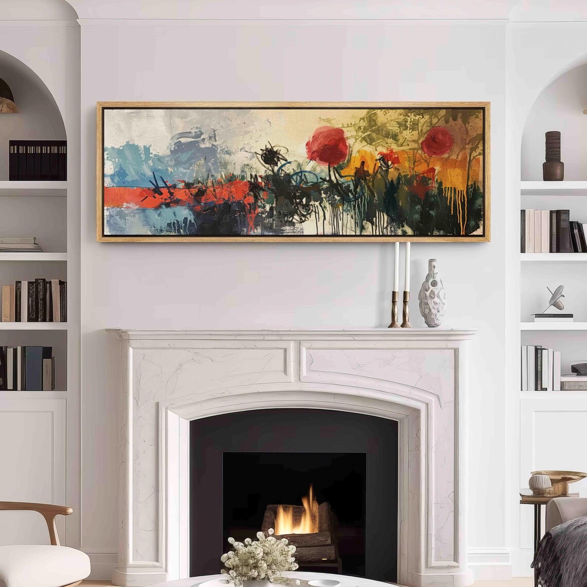 Red Poppies Abstract Expressionist Floral Oil Painting Wall Art - Image 3
