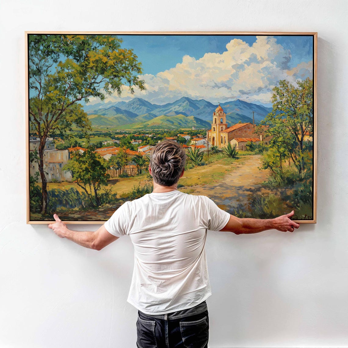 Spanish Village Church Mountain Landscape Vintage Travel Art Poster - Image 2