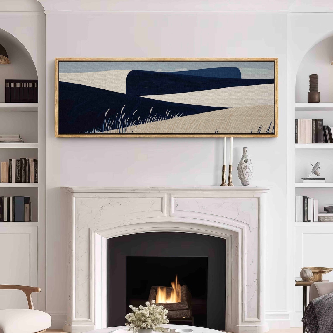 Minimalist Navy Cream Sand Dunes Hills Modern Landscape Art Print - Image 3