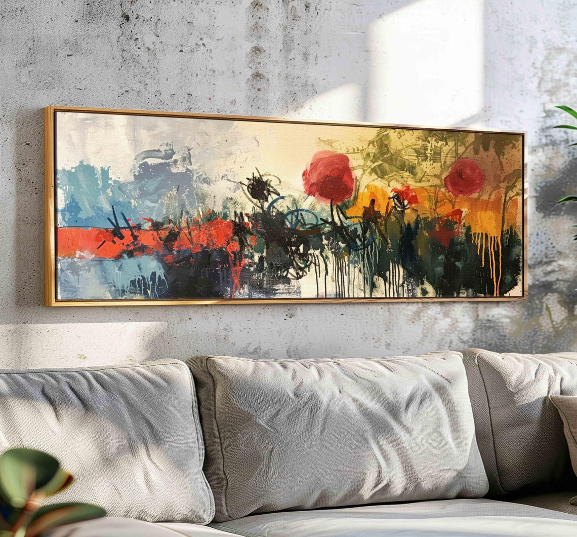 Red Poppies Abstract Expressionist Floral Oil Painting Wall Art